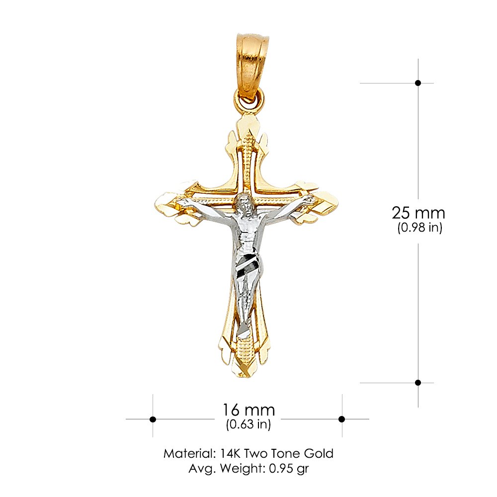 Ioka 14K Two Tone Gold Jesus Crucifix Cross Pendant with 1.2mm Singapore Chain Chain Necklace - 20"