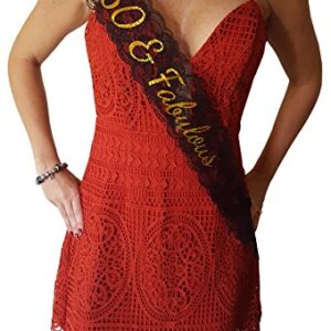 Girlz Nights 50 & Fabulous Lace Sash - 50th Birthday Sash (Black)