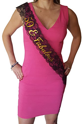 Girlz Nights 50 & Fabulous Lace Sash - 50th Birthday Sash (Black)