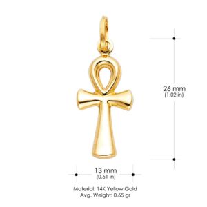 Ioka 14K Yellow Gold Egyptian Ankh Cross Pendant with 1.2mm Singapore Chain Chain Necklace - 18"