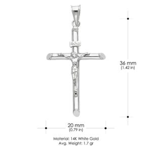 Ioka 14K White Gold Crucifix Cross Pendant with 1.2mm Singapore Chain Chain Necklace - 24"