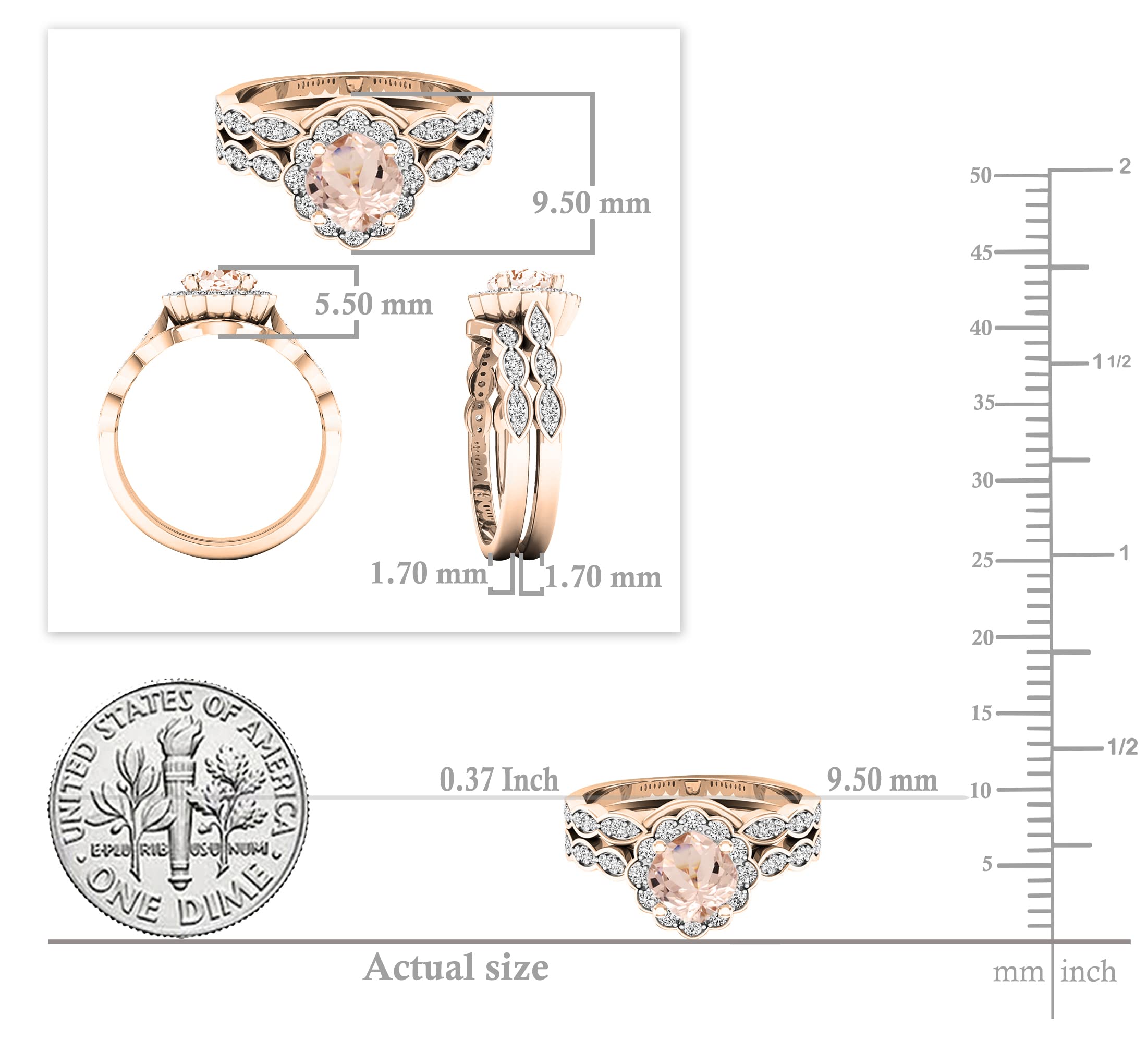 Dazzlingrock Collection 5.5 MM Cushion Morganite & Round Diamond Ladies Halo Wedding Ring Set in 14K Rose Gold, Size 9