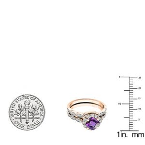 Dazzlingrock Collection 5.5 MM Cushion Amethyst & Round Diamond Ladies Halo Wedding Ring Set in 14K Rose Gold, Size 7.5