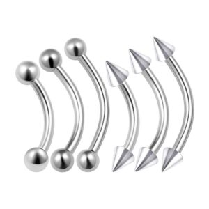 6PCS Stainless Steel Banana Barbell 14 gauge 6mm 8mm 10mm 3mm Ball Spike Tragus Nose Earrings Cartilage Piercing Jewelry 0255