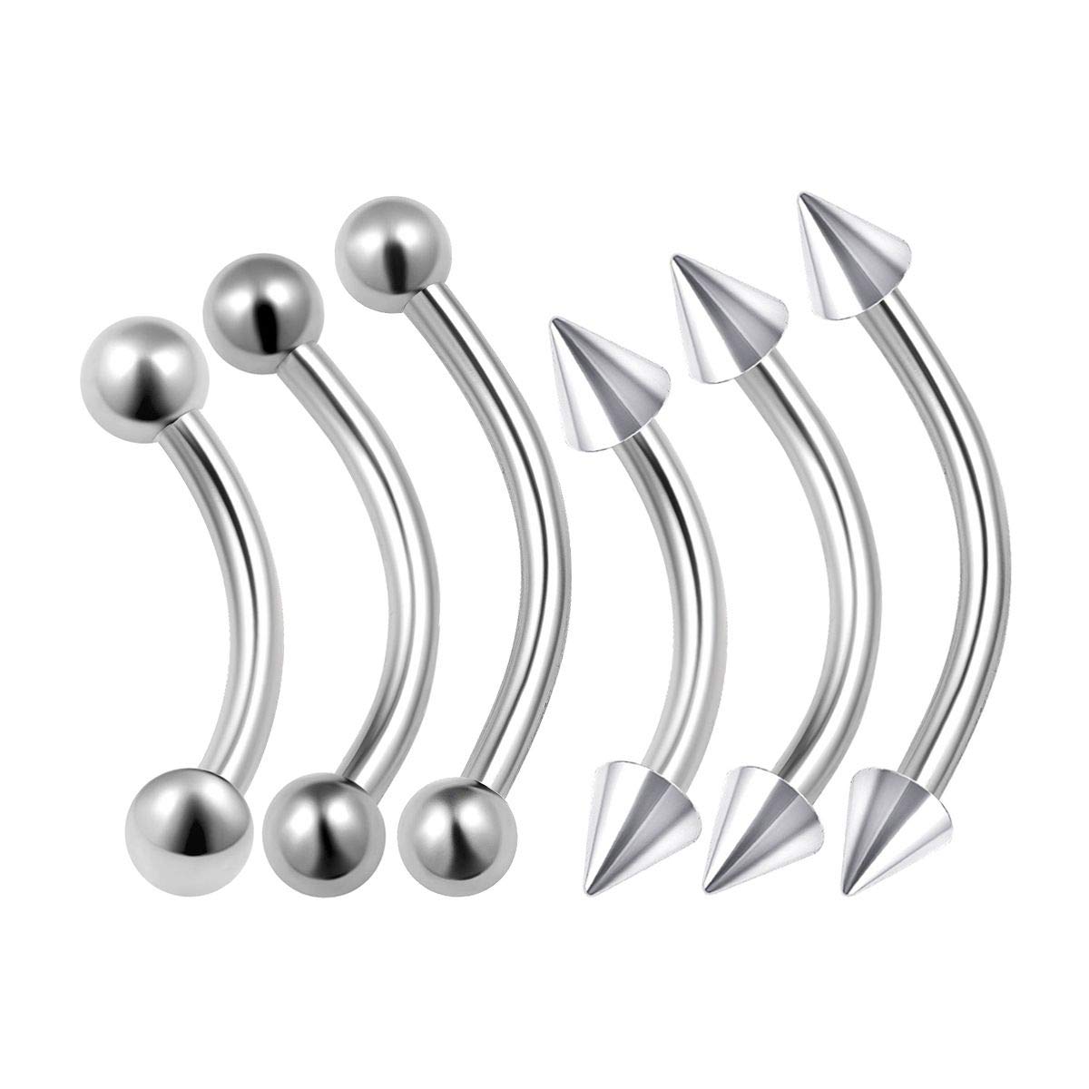 6PCS Stainless Steel Banana Barbell 14 gauge 6mm 8mm 10mm 3mm Ball Spike Tragus Nose Earrings Cartilage Piercing Jewelry 0255