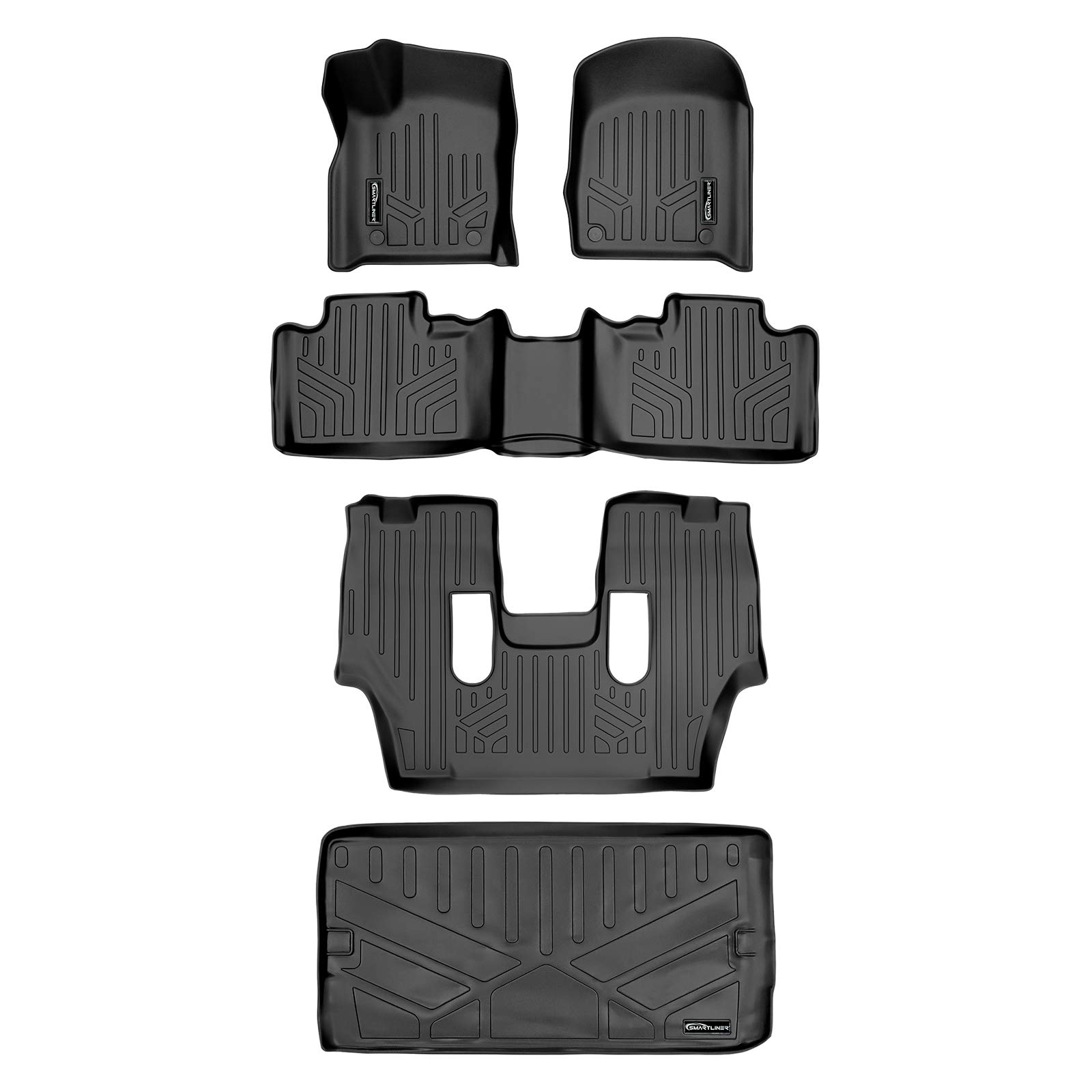 MAXLINER Floor Mats 3 Rows and Cargo Liner Behind 3rd Row Set Black Compatible with 2016-2021 Dodge Durango with 2nd Row Bucket Seats