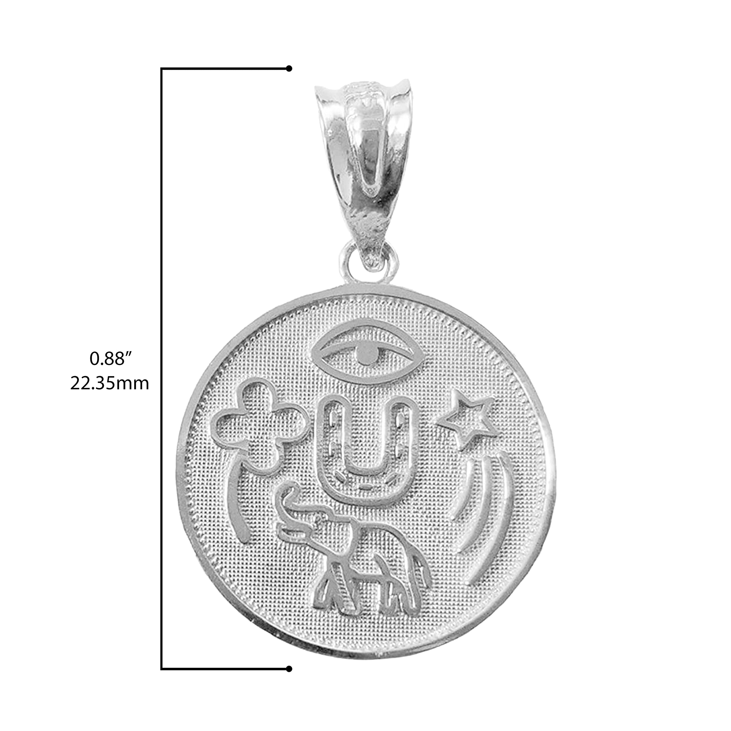 .925 Sterling Silver Lucky Charm Round Coin Medal Talisman Pendant - Pendant Only