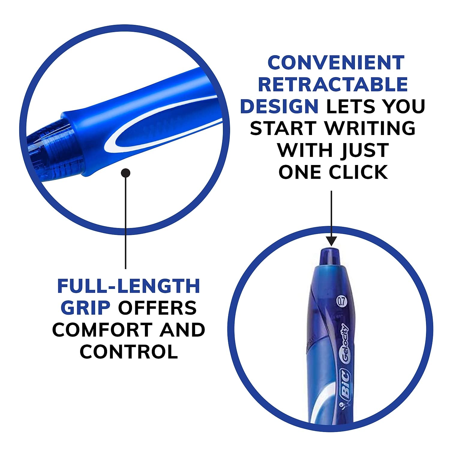 BIC RGLCG11BE Gel-ocity Quick Dry Retractable Gel, Blue Ink, Medium, 1 Dozen