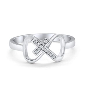 Blue Apple Co. Cross Infinity Ring Round Simulated Cubic Zirconia 925 Sterling Silver, Size - 5