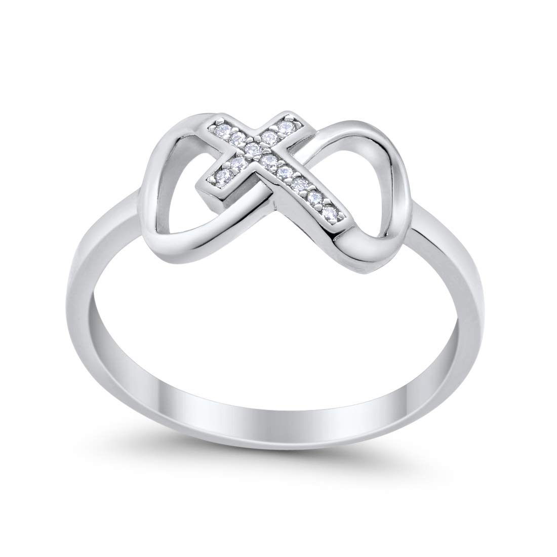 Blue Apple Co. Cross Infinity Ring Round Simulated Cubic Zirconia 925 Sterling Silver, Size - 5