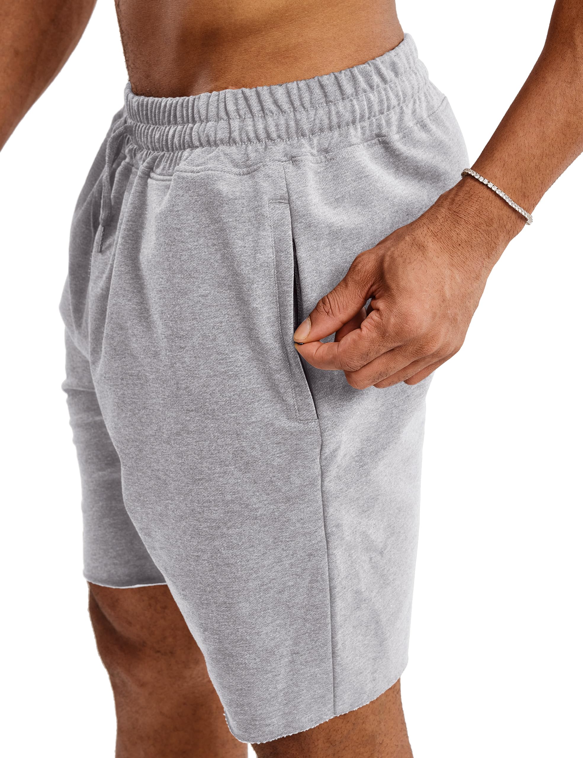 Ouber Men's 7'' Gym Workout Sweat Shorts Bodybuilding Running Training Jogging Shorts Grey,L