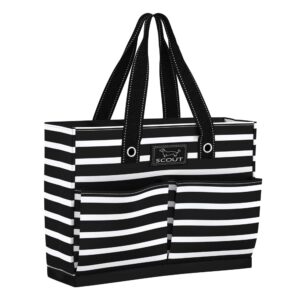 scout uptown girl multi-pocket tote bag, water resistant, zips closed, fleetwood black