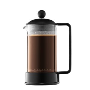 bodum 1543-01 brazil brazilian french press coffee maker, 11.8 fl oz (350 ml), black stainless steel filter, glass beaker, soaking type, coffee