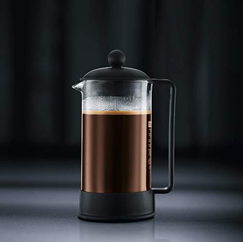 BODUM 1543-01 BRAZIL Brazilian French Press Coffee Maker, 11.8 fl oz (350 ml), Black Stainless Steel Filter, Glass Beaker, Soaking Type, Coffee