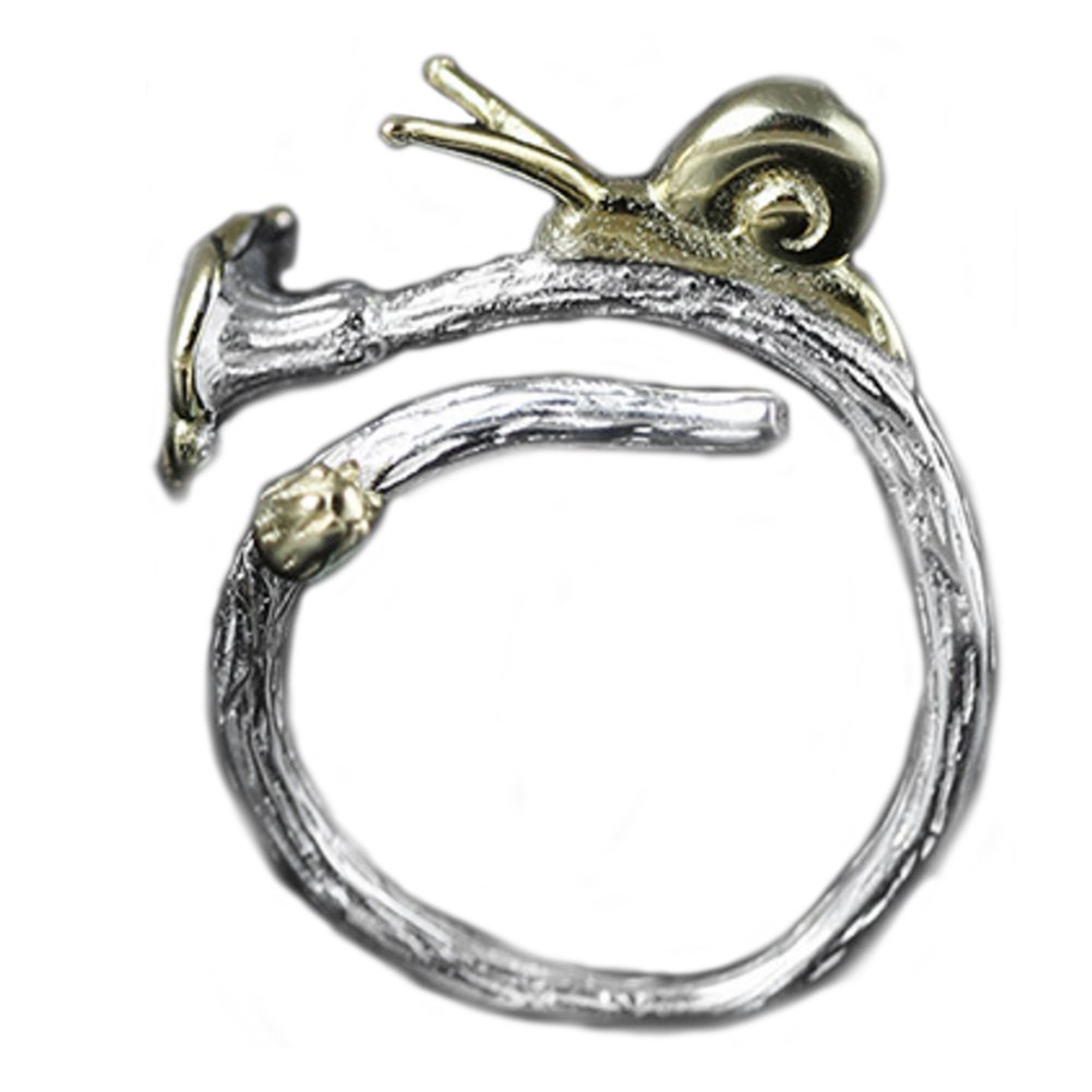 Helen de Lete Little Snail On Flower Vine 925 Sterling Silver Open Ring