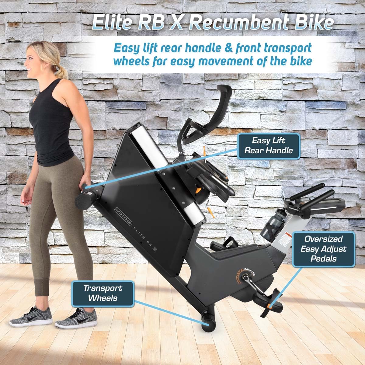 3G Cardio Elite RB X Recumbent Exercise Bike - FreeSync FTMS Bluetooth Smart App Connectivity - Compact 49" (L) - Oversized Soft 4-Way Adj. Seat - 350 lb Cap. - Low Step-Thru Design - Commercial Grade