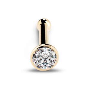 SI1 2mm 0.03ct. t.w. Diamond Flush Bezel Set Diamond 14K Yellow Gold Bone Nose Ring 20G