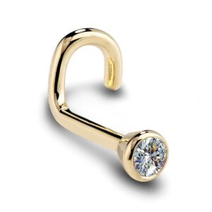 I1 2mm 0.03ct. t.w. Diamond Flush Bezel Set Diamond 14K Yellow Gold Twist Nose Ring 18G