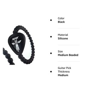 MUZiiKA Guitar Pick Holder Bracelet By Pickbandz in Epic Black - holds up to 4 picks (two MUZiiKA picks included) select Beaded ONLY, w/SKULL or w/CROSS and (UNISEX) size (Medium Beaded)