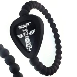 MUZiiKA Guitar Pick Holder Bracelet By Pickbandz in Epic Black - holds up to 4 picks (two MUZiiKA picks included) select Beaded ONLY, w/SKULL or w/CROSS and (UNISEX) size (Medium Beaded)