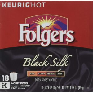 Folgers Black Silk Dark Roast Coffee, 72 K Cups for Keurig Makers, 18 Count (Pack of 4)