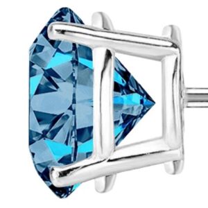 Houston Diamond District 1 Carat Total Weight Blue Solitaire Stud Earrings Pair 14K White Gold Popular Premium Collection 4 Prong Screw Back