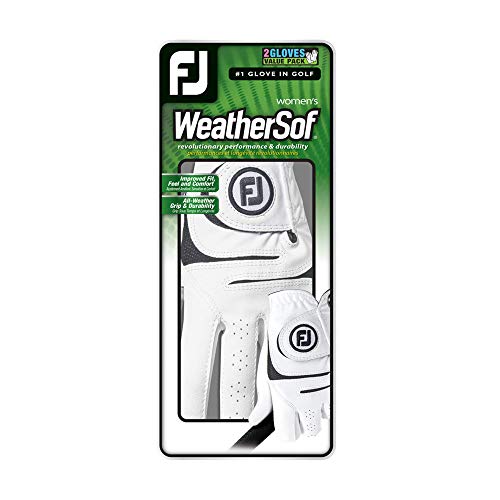 FootJoy Women's WeatherSof Golf Glove, Pack of 2, White Large, Worn on Left Hand