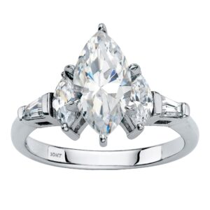 palmbeach 10k white gold marquise cut cubic zirconia 3-stone engagement ring sizes 6-10 size 10