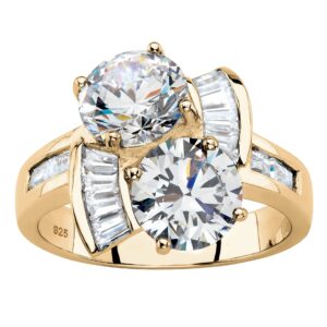 palmbeach jewelry yellow gold-plated sterling silver round cubic zirconia 2 stone bypass ring sizes 6-10 size 9