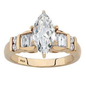 PalmBeach Yellow Gold-Plated or Platinum-Plated Sterling Silver Marquise Cut Cubic Zirconia and Baguette Bridal Engagement Ring Size 6