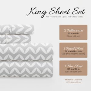 Linen Market 4 Piece King Bedding Sheet Set (Gray Chevron) - Sleep Better Than Ever with These Ultra-Soft & Cooling Bed Sheets for Your King Size Bed - Deep Pocket Fits 16" Mattress