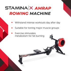 Stamina X AMRAP Rower Machine with Smart Workout App - Foldable Rowing Machine with Dynamic Air Resistance for Home Gym Fitness - Up to 300 lbs Weight Capacity