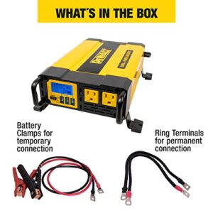 DEWALT DXAEPI1000 Power Inverter 1000W Car Converter with LCD Display: Dual 120V AC Outlets, 3.1A USB Ports, Battery Clamps