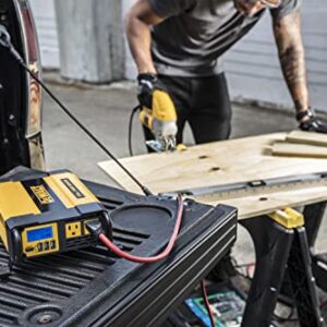 DEWALT DXAEPI1000 Power Inverter 1000W Car Converter with LCD Display: Dual 120V AC Outlets, 3.1A USB Ports, Battery Clamps