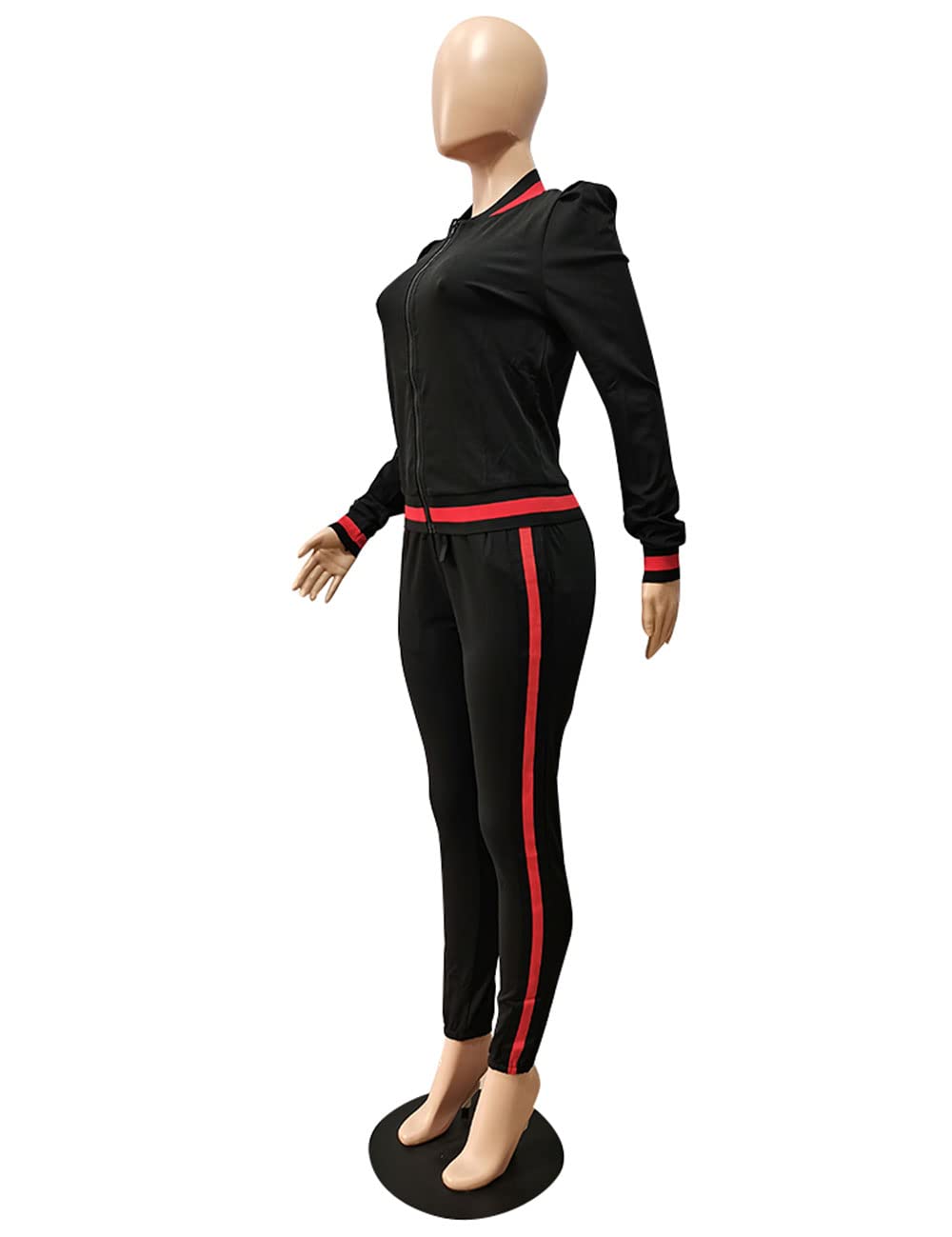 Casual Long Sleeve Zip Up Jacket and Pants Sweatsuits Tracksuits 2 Pieces outfits for Ladies,Black,Tag XL/US(12-14)