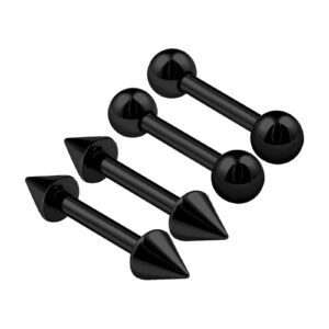 4PCS Stainless Steel Black Straight Barbell 16g 1/4 6mm 3mm Ball Cone Cartilage Helix Rim Earrings Rook Piercing Jewelry 0773