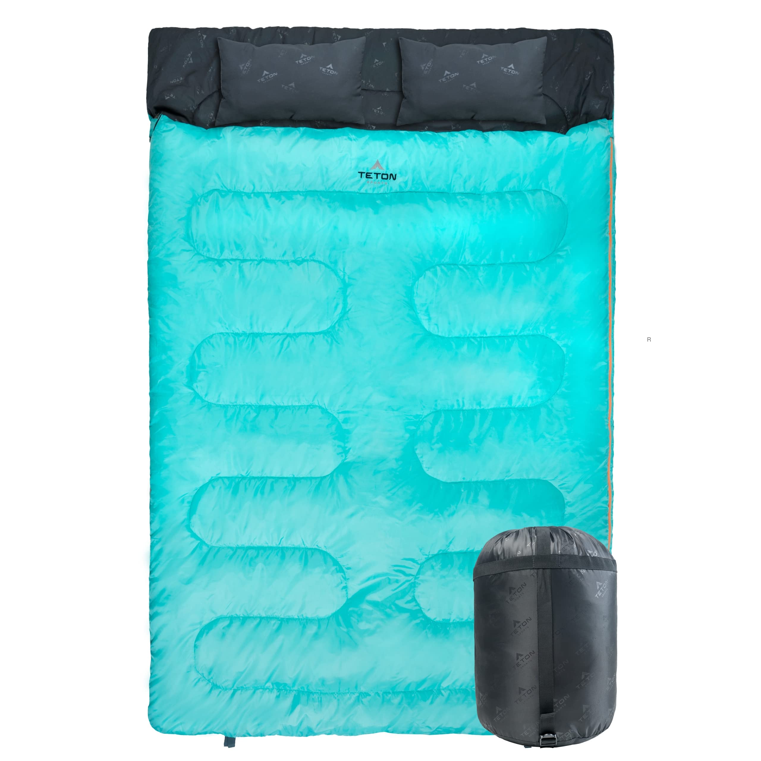 TETON Sports Cascade Double Sleeping Bag; Lightweight, Warm and Comfortable for Family Camping, Teal, 87" x 60"