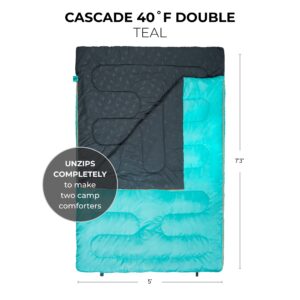 TETON Sports Cascade Double Sleeping Bag; Lightweight, Warm and Comfortable for Family Camping, Teal, 87" x 60"