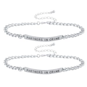 LUX ACCESSORIES Silver Tone Partners In Crime BFF Best Friend Bracelet Set