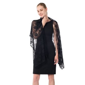 Gzcvba Women’s Soft Rose Lace Shawls and Wraps for Formal Evening Party Dress,Bride Bridesmaid Shawl for wedding (Black)