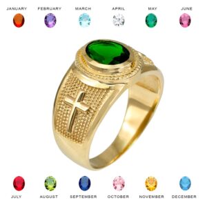 Religious Jewelry by LABLINGZ 10K Yellow Gold Christian Cross May Birthstone Green CZ Ring (11)