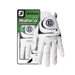 footjoy women's weathersof golf glove, white medium, worn on left hand