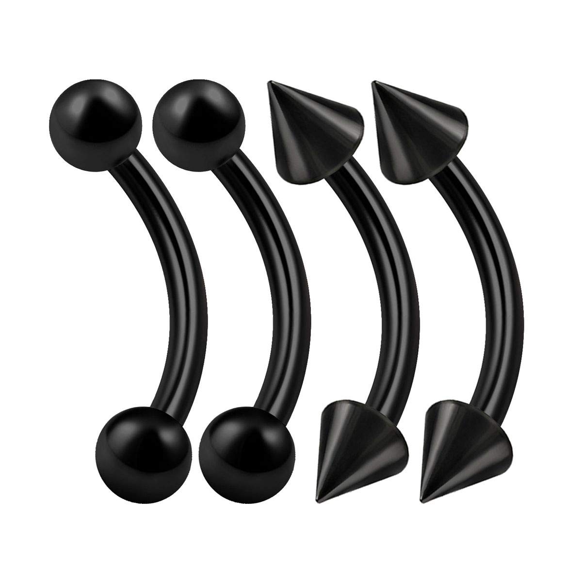 4PCS Stainless Steel Black Curved Barbell Stud 16g 3mm Ball Spike Snakebites Earrings Daith Piercing Jewelry See More Sizes (4pcs 8mm bar)