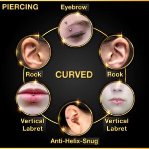 4PCS Stainless Steel Black Curved Barbell Stud 16g 3mm Ball Spike Snakebites Earrings Daith Piercing Jewelry See More Sizes (4pcs 8mm bar)