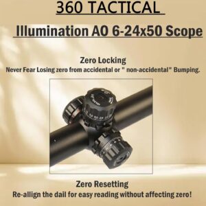 360 TACTICAL 6-24x50 AOE Red & Green Illuminated Rangefinding Mil Dot Hybrid Crosshair Scope