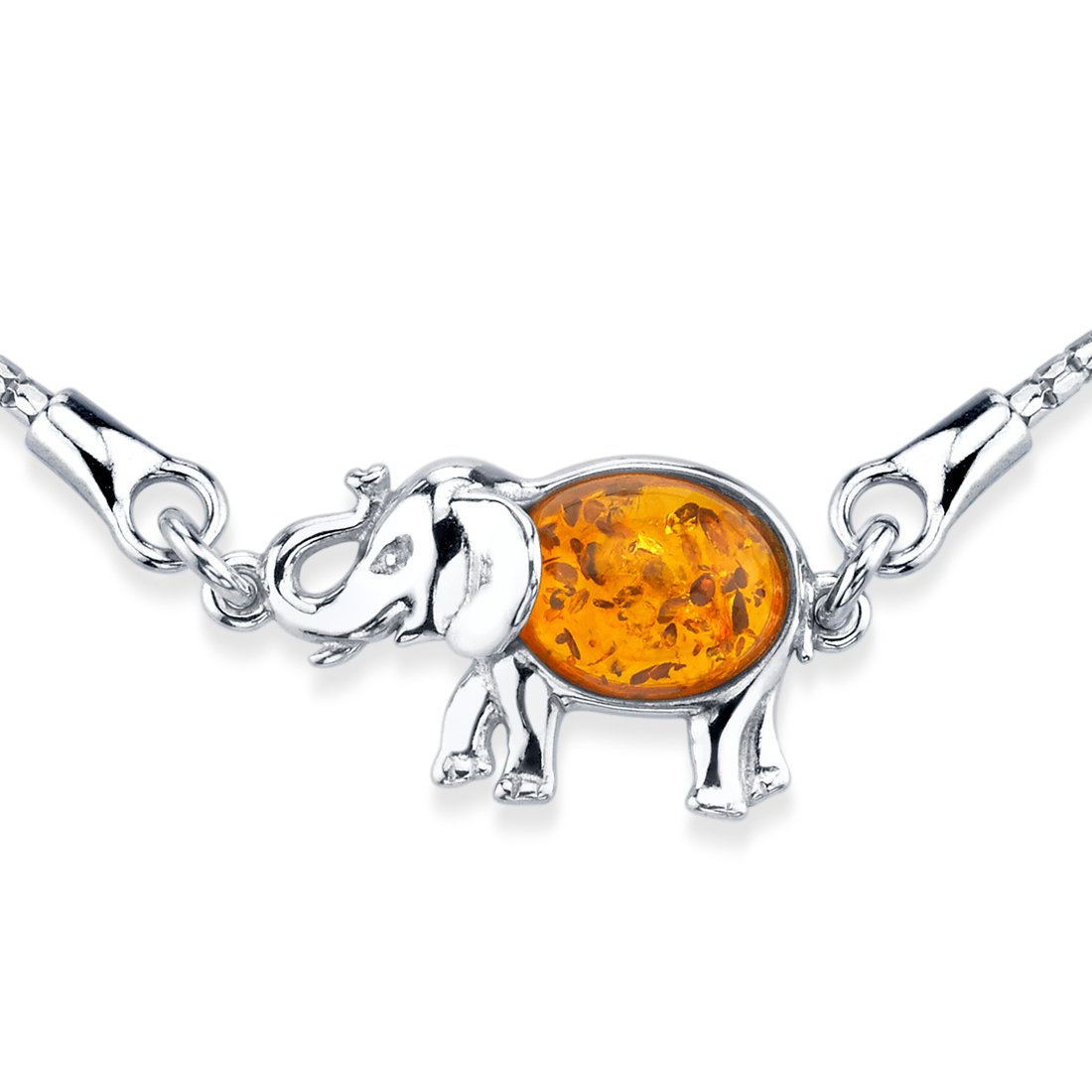 PEORA Genuine Baltic Amber Elephant Charm Bracelet for Women 925 Sterling Silver, Rich Cognac Color, Adjustable Pull String Bolo, 9 inches