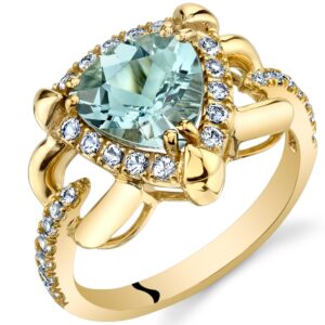 PEORA Aquamarine Homage Ring for Women 14K Yellow Gold with White Topaz, Genuine Gemstone Birthstone, 1.50 Carats Trillion Cut 8mm, Size 7