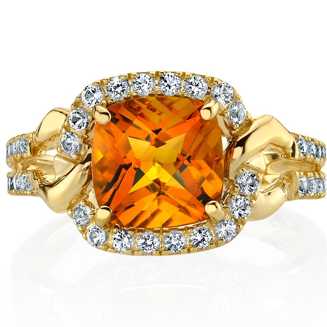 PEORA Citrine Elegant Halo Ring for Women 14K Yellow Gold with White Topaz, Genuine Gemstone Birthstone, 2 Carats Cushion Cut 8mm, Size 9