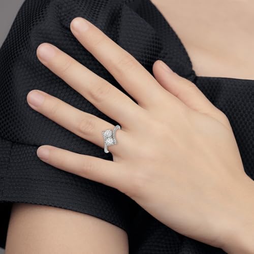 925 Sterling Silver Rhodium Plated CZ Cubic Zirconia Simulated Diamond Two Stone Polished Bypass Ring Size 8 Jewelry for Women