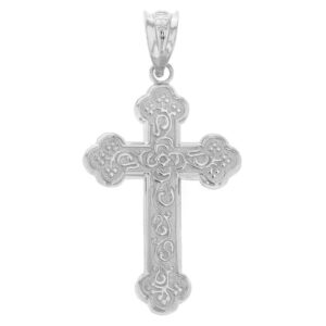 Religious Jewelry 925 Sterling Silver Eastern Orthodox Floral Rose Cross Pendant